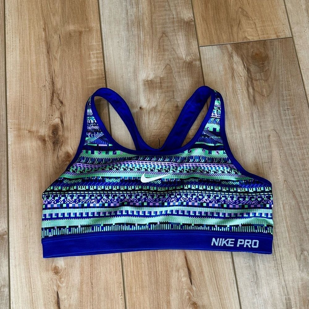 Nike Navy Blue & Lime Patterned Pro Sports Bra Large - Picture 5 of 11